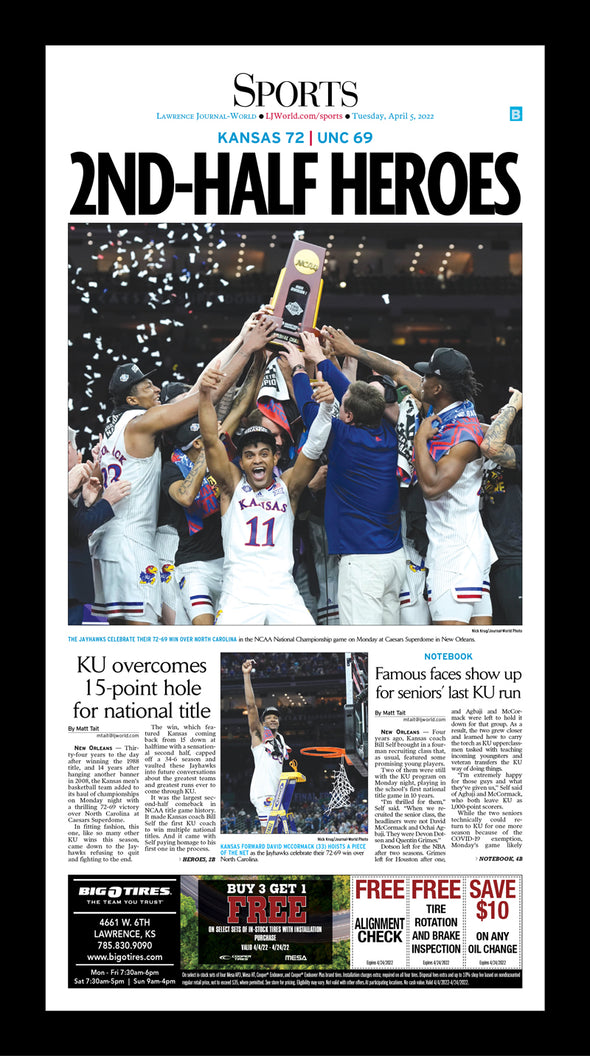 Championship Plaque (Sports Section Front Page of April 5, 2022 Lawrence Journal-World)